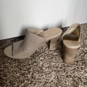 Bella Vita Leather Taupe Heel Mules